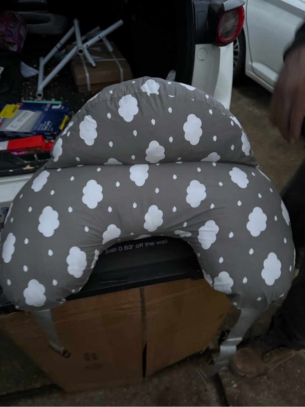 Gray Nursing Pillow with White Cloud Print